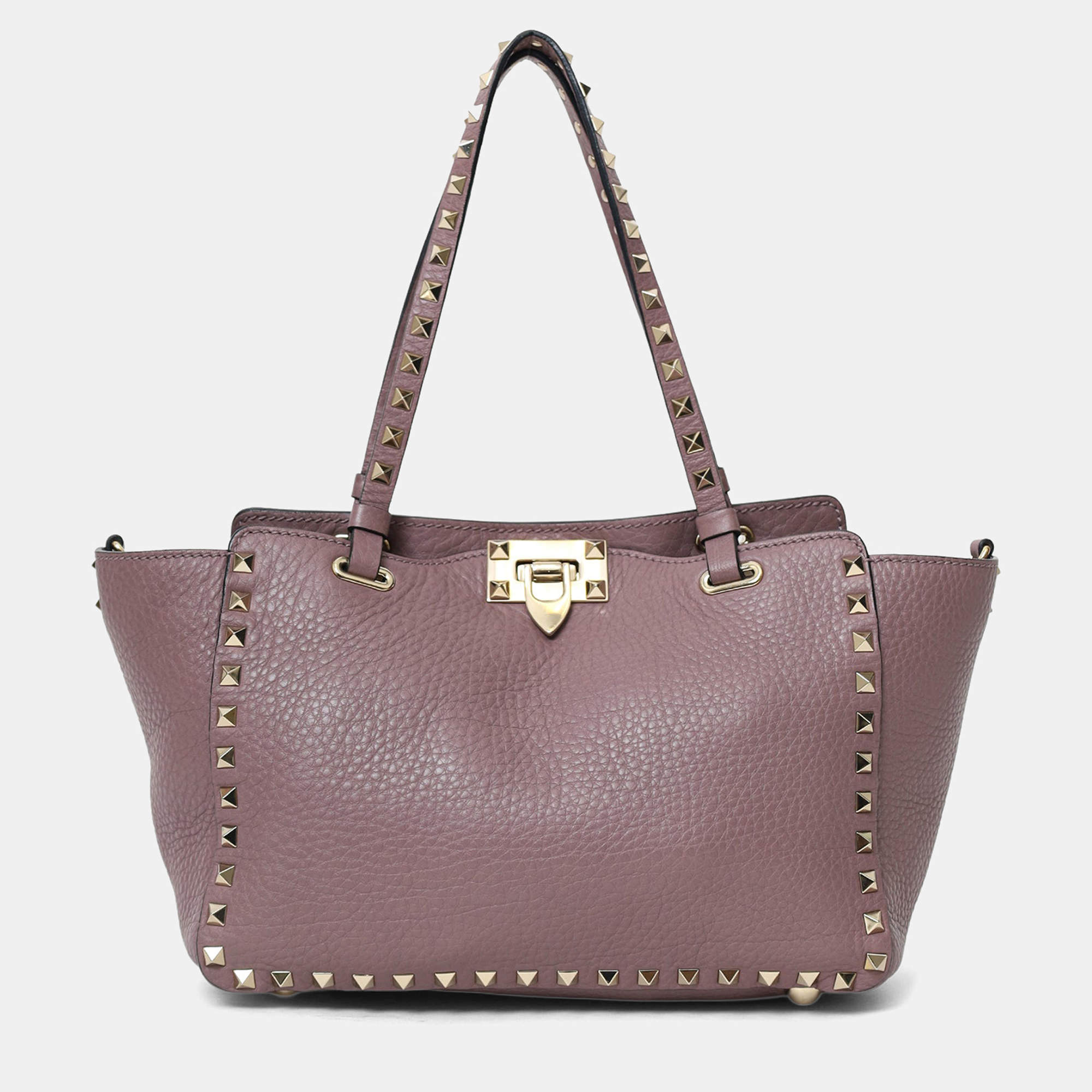 مملوكة مسبقًا Valentino Pink Leather Small Rockstud Trapeze Tote With Strap