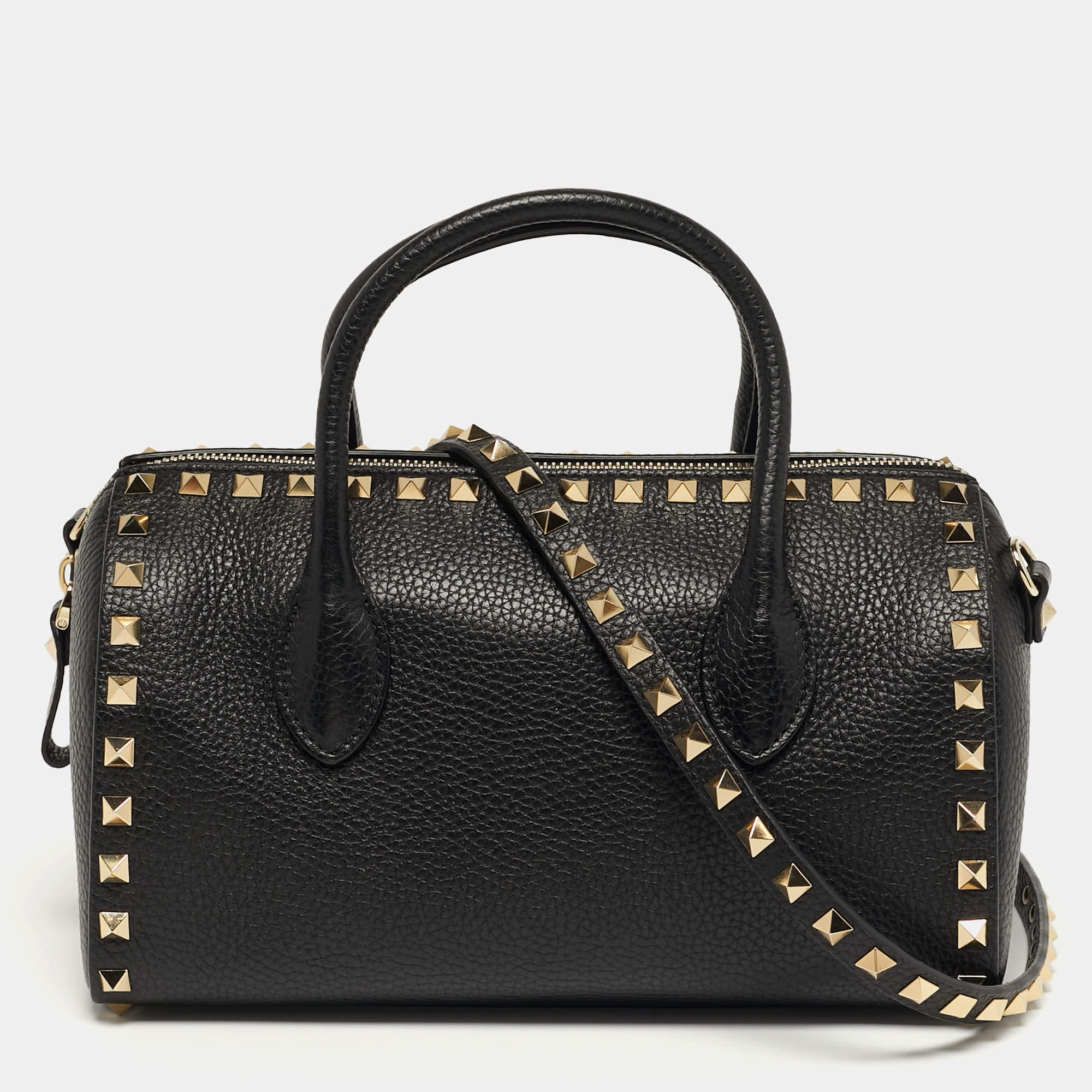 مملوكة مسبقًا Valentino Rockstud Black Leather Bowler Bag