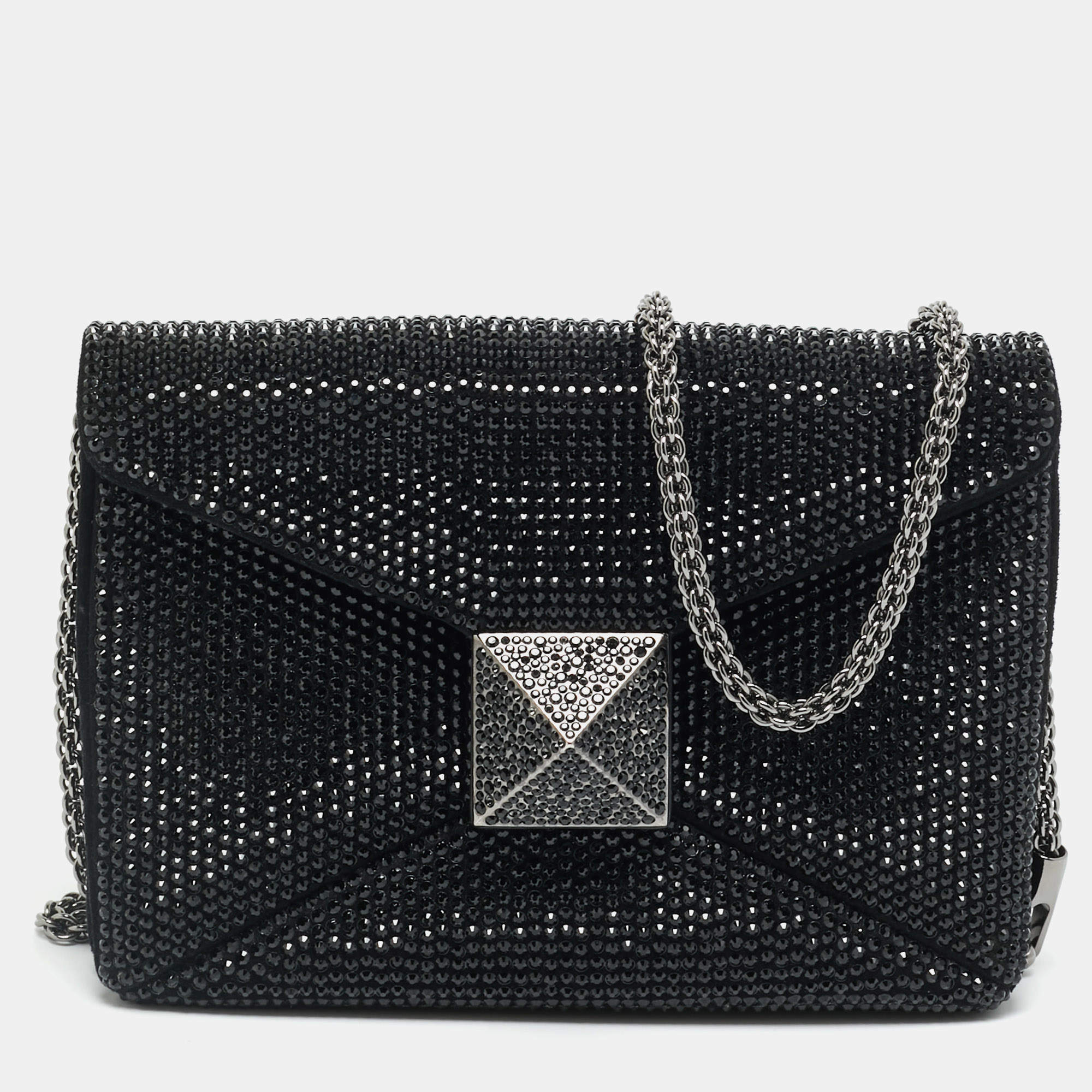 مملوكة مسبقًا Valentino Crystal Embellished One Stud Suede Shoulder Bag