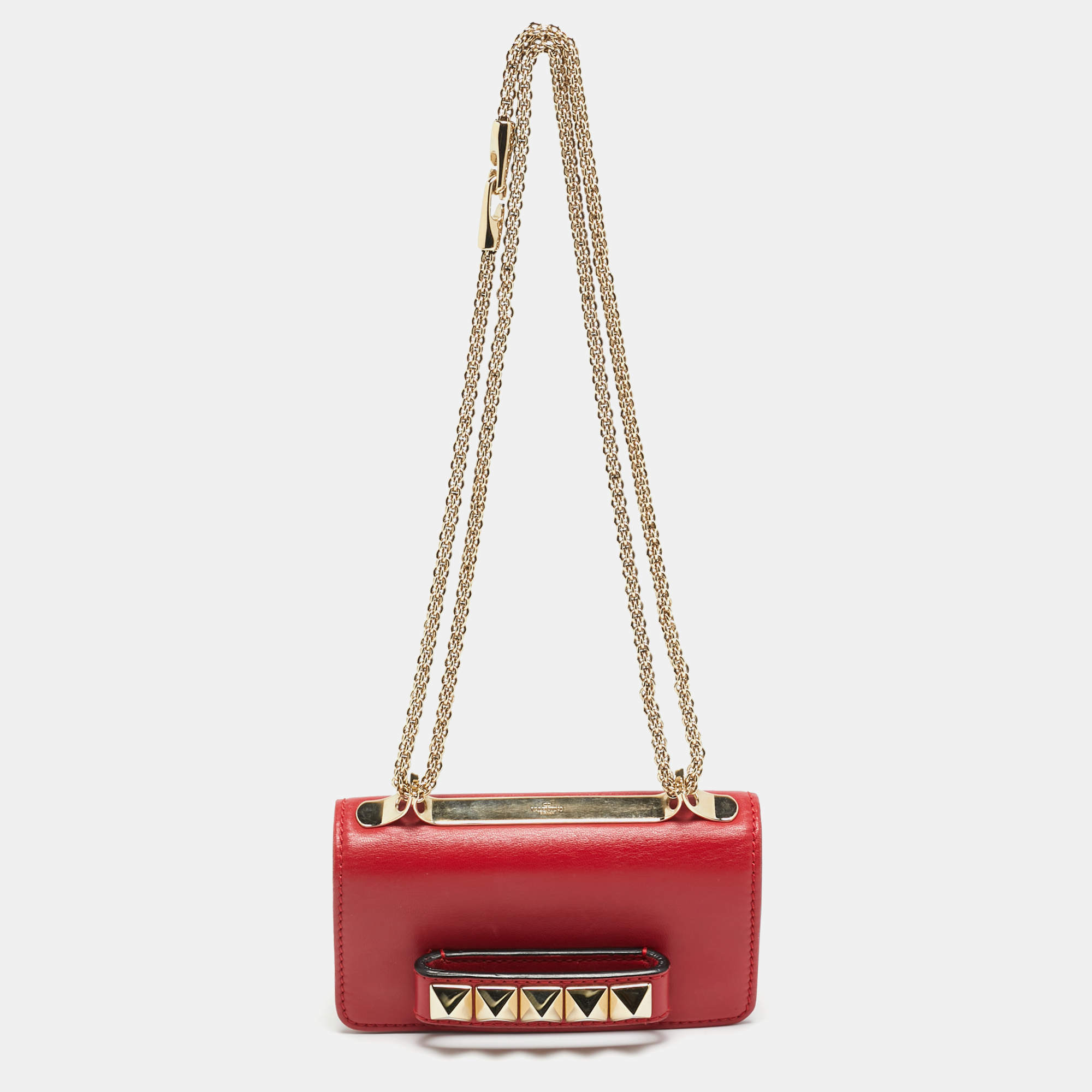 Pre Owned Valentino Va Va Voom Mini Red Leather Chain Clutch