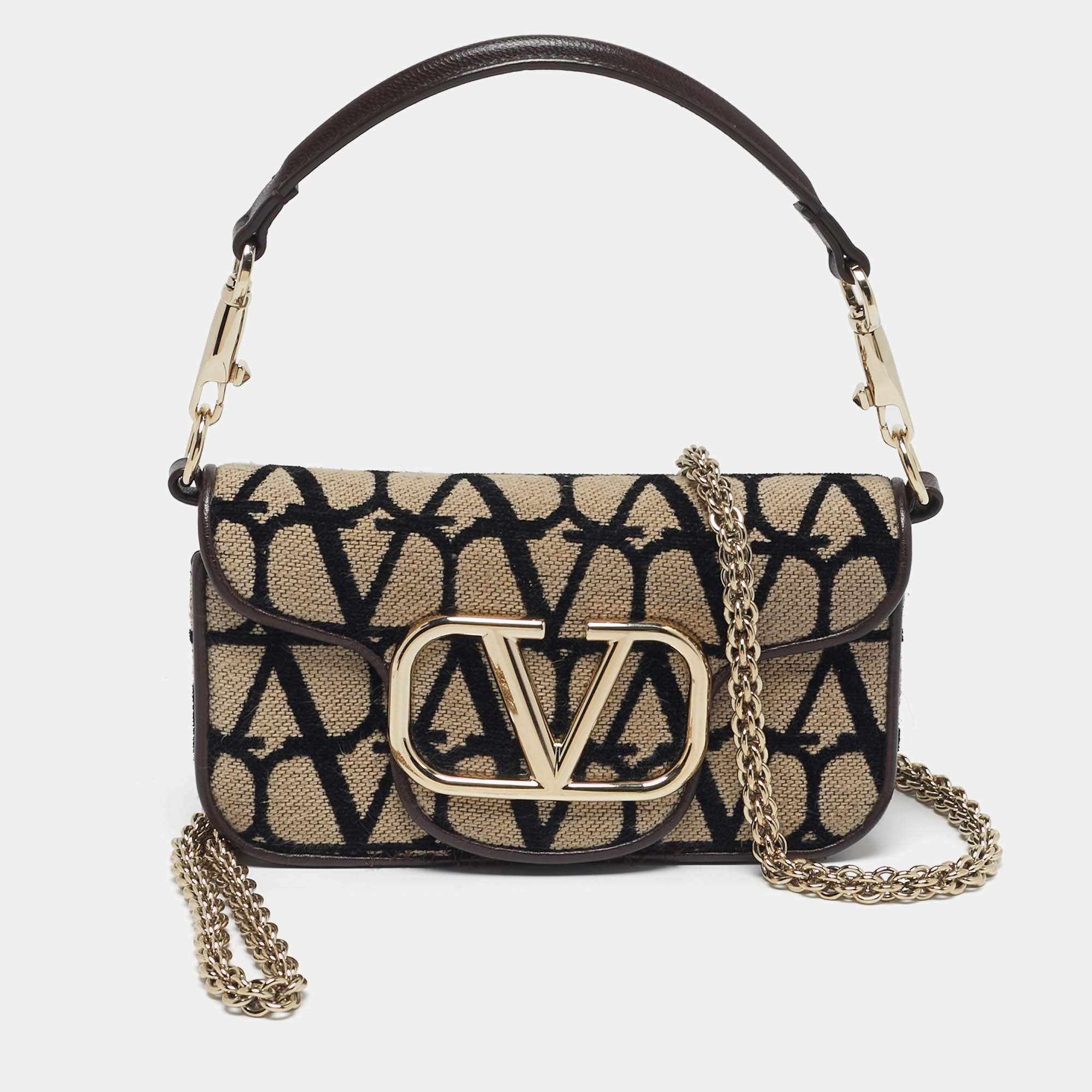 Pre Owned حقيبة فالنتينو لوكو أيدوغراف تويل ثلاثية الألوان صغيرة