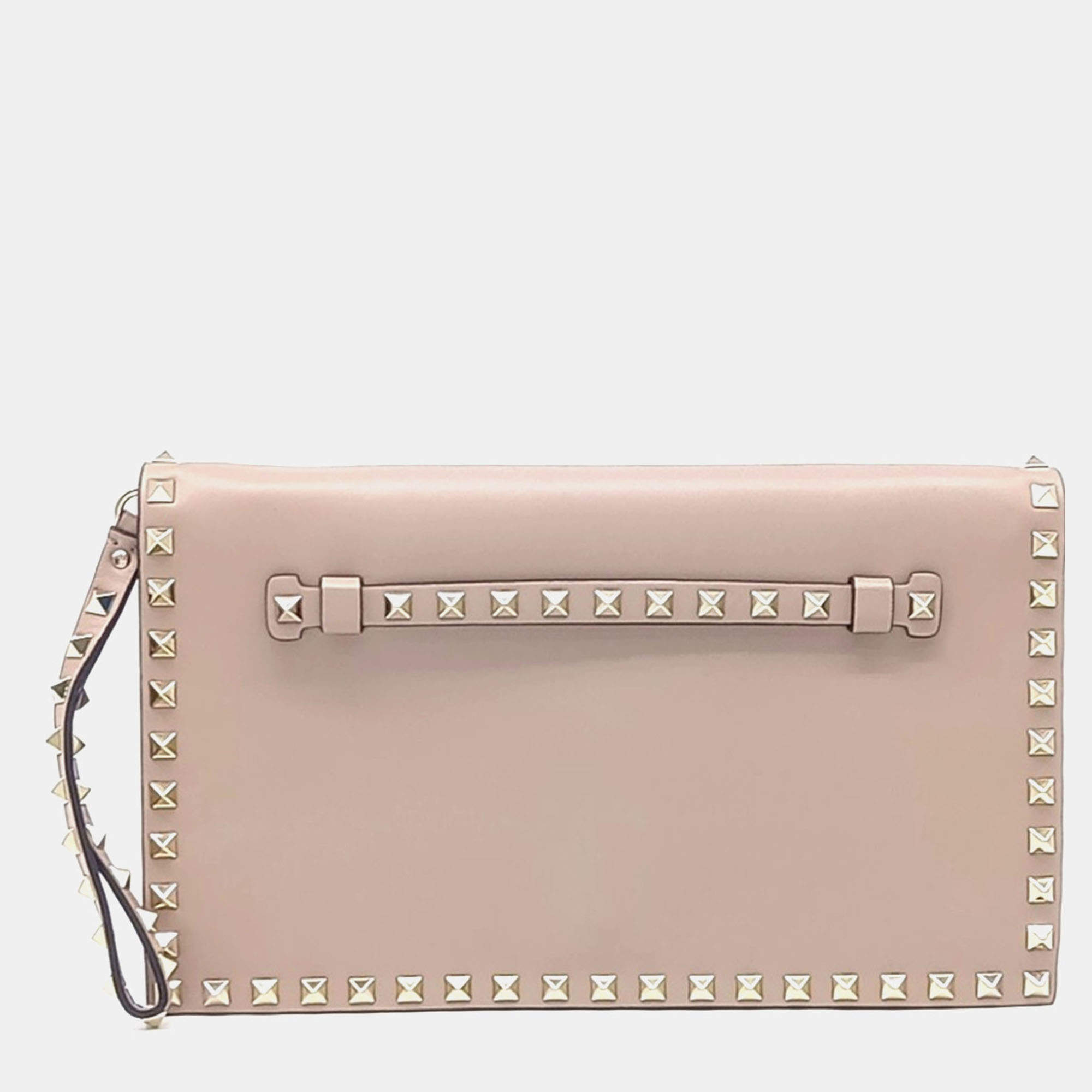 Pre Owned Valentino Pink Leather Rockstud Clutch