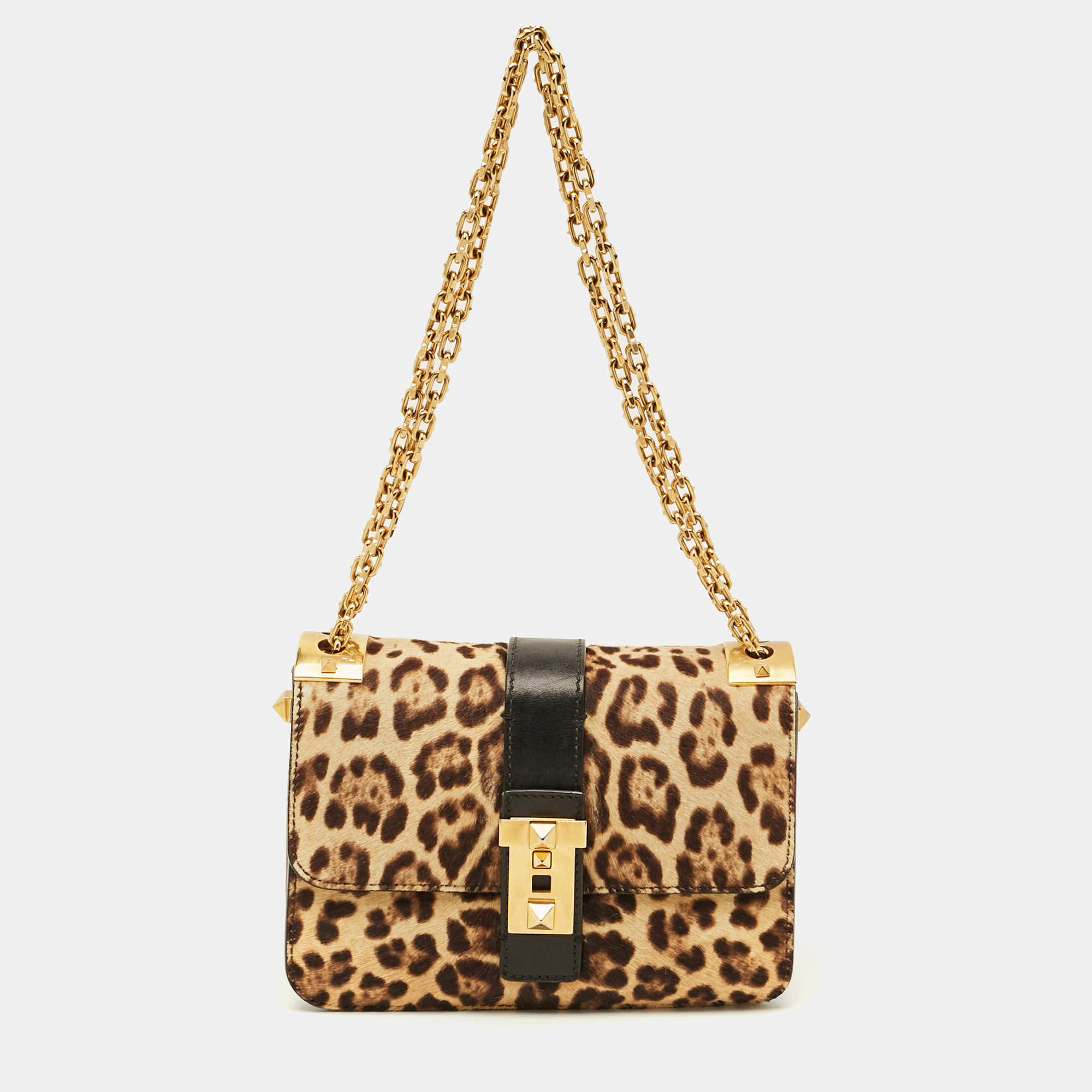 Pre Owned حقيبة كتف فالنتينو بي روكستد جلد كريمي متوسطة