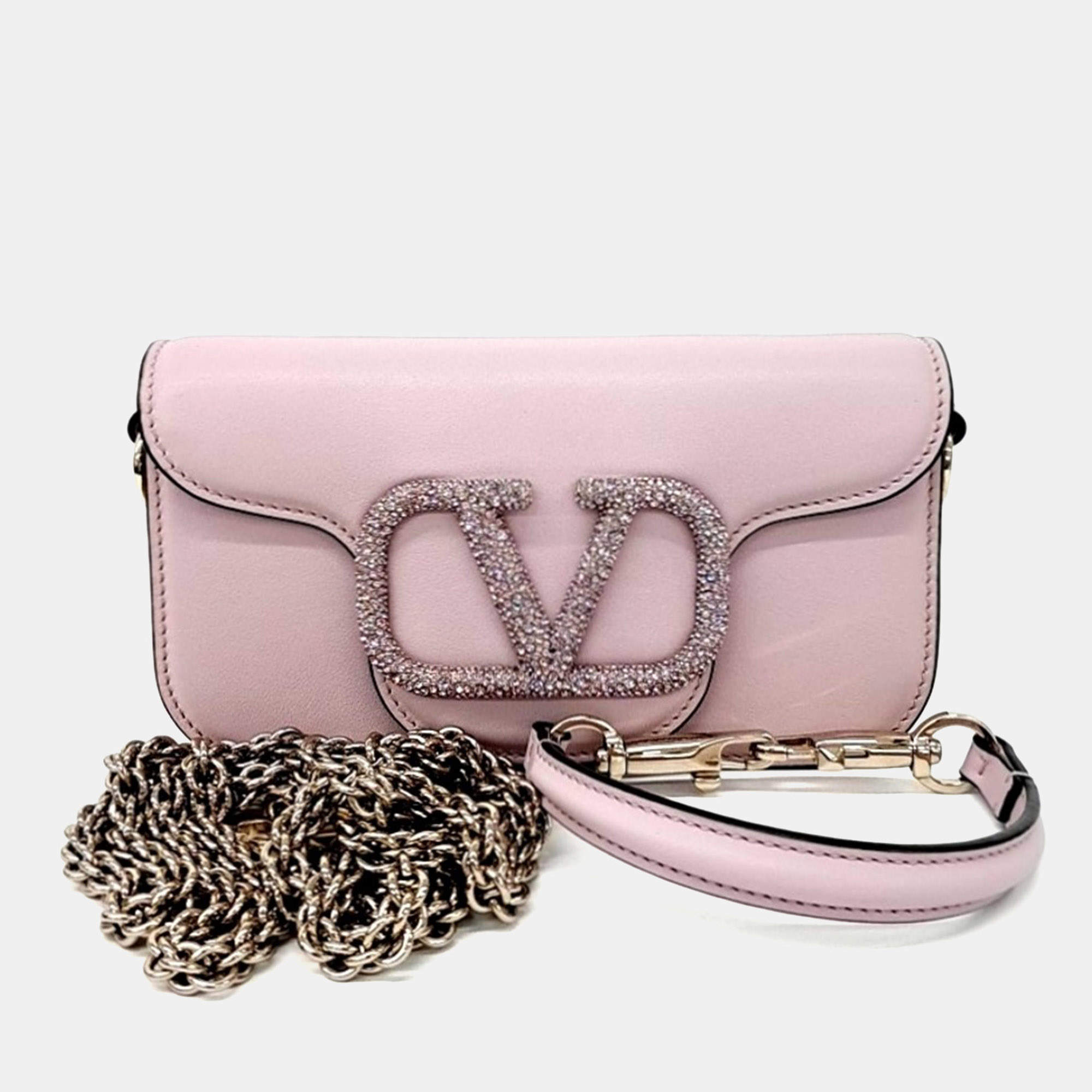 Pre Owned حقيبة كتف فالنتينو روكو شعار V جلد بنفسجي صغيرة