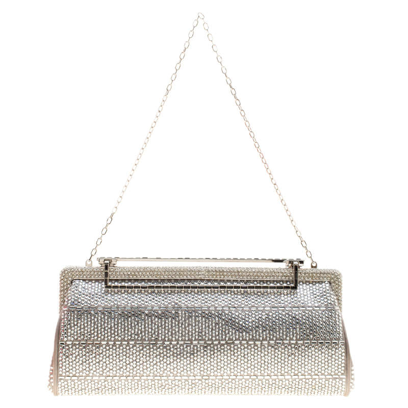 Valentino Grey Satin and Crystal Embellishment Evening Clutch