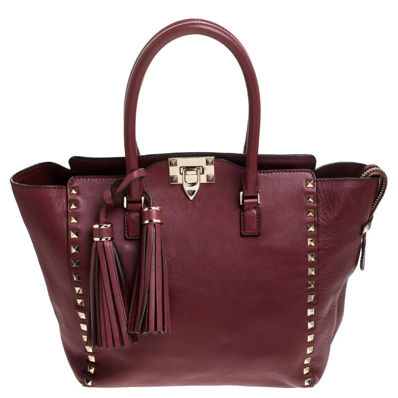 Pre Owned Valentino Red Leather Medium Rockstud Tote