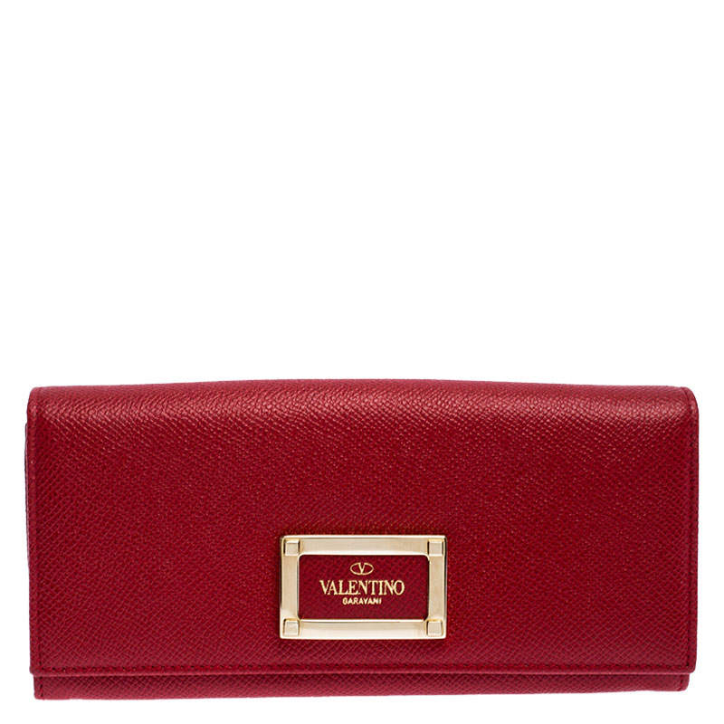 Pre Owned Valentino Red Leather Continental Wallet