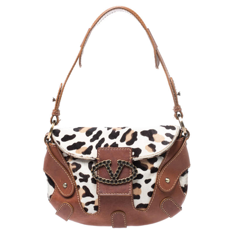 Pre Owned Valentino Brown Pony Hair and Leather Small Vintage Baguette