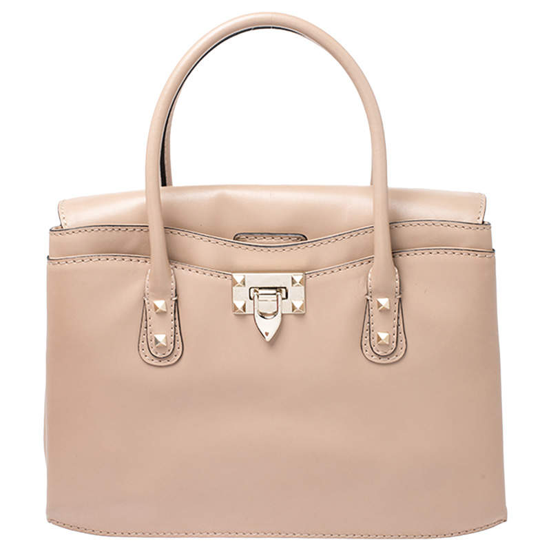 Pre Owned Valentino Beige Leather Rockstud Tote