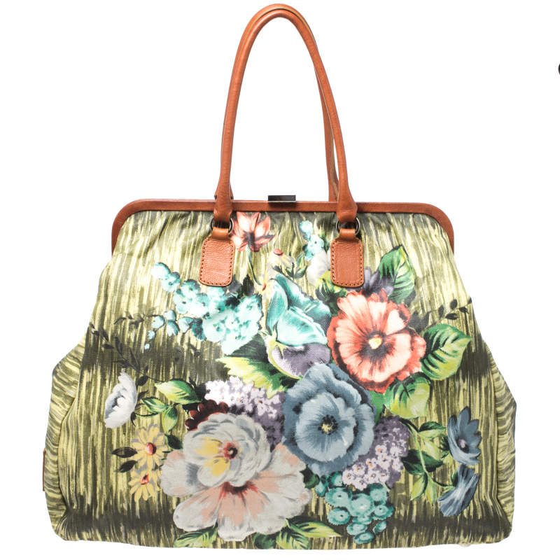 Pre Owned Valentino Multicolor Floral Print Canvas Frame Satchel