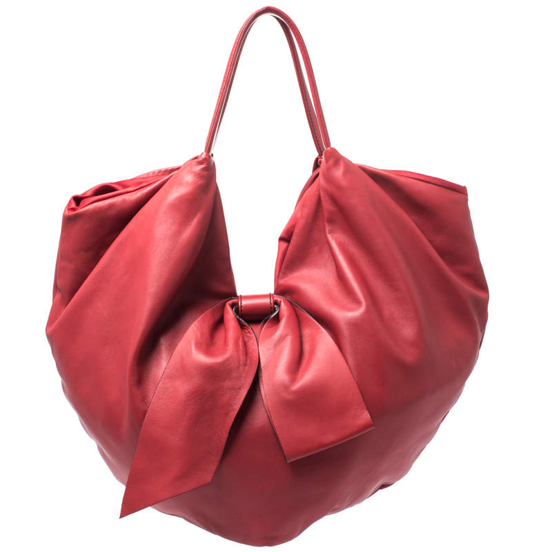 Pre Owned Valentino Red Leather 360 Bow Hobo