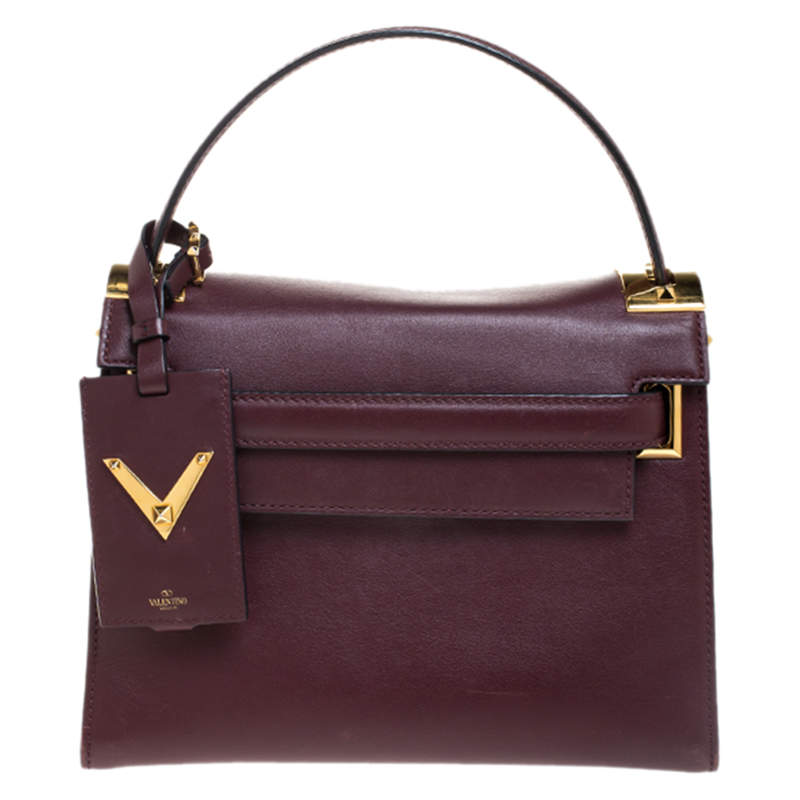 Pre Owned Valentino Burgundy Leather Flap Top Handle Bag