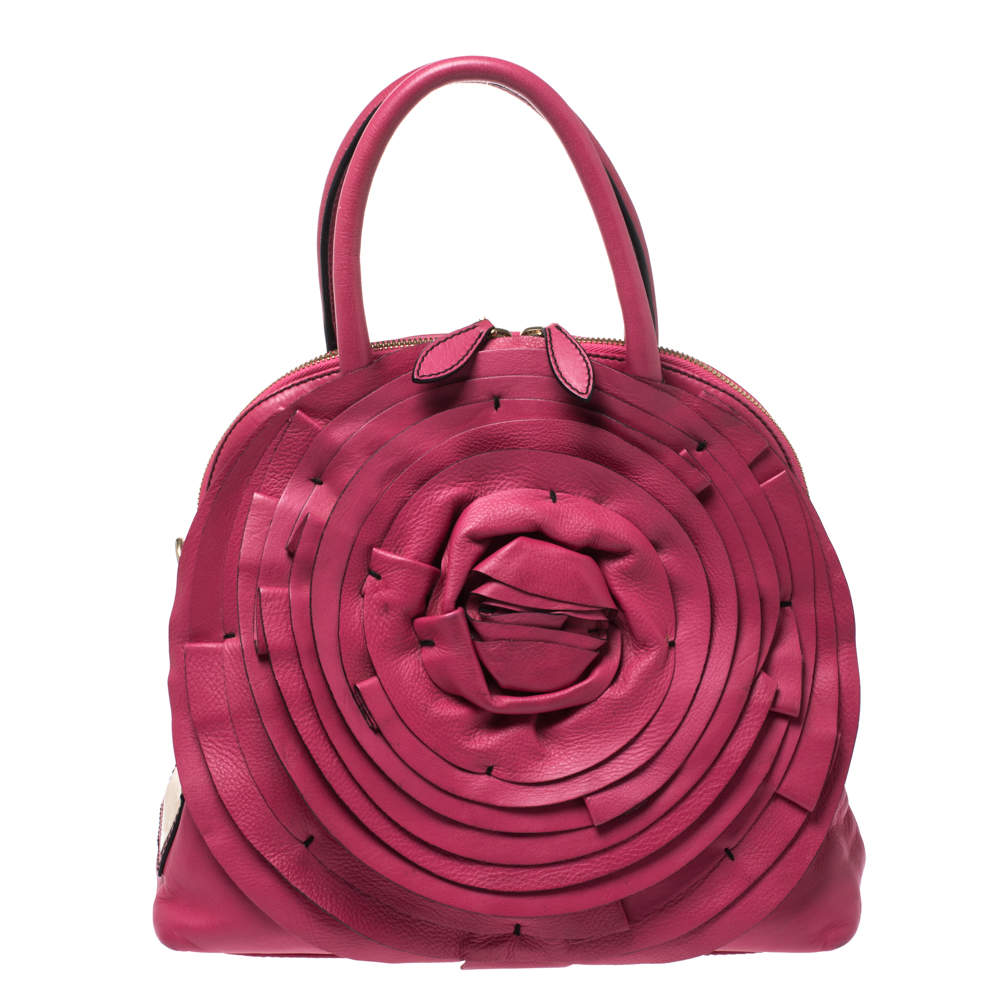 Valentino Fuchsia Leather Petale Rose Dome Satchel