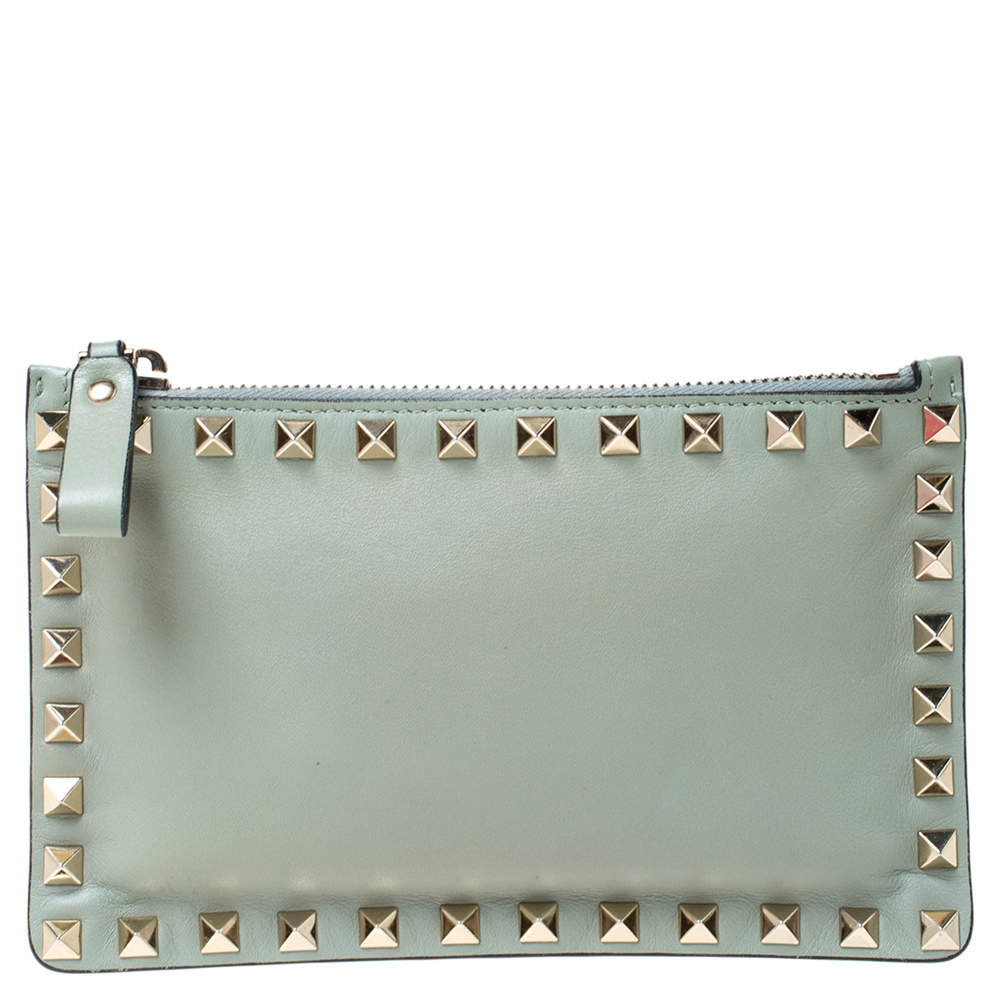 Pre Owned Valentino Lime Green Leather Rockstud Wallet