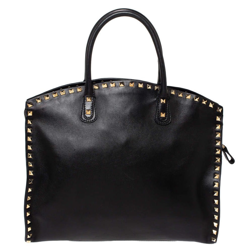 Pre Owned Valentino Black Leather Medium Rockstud Satchel