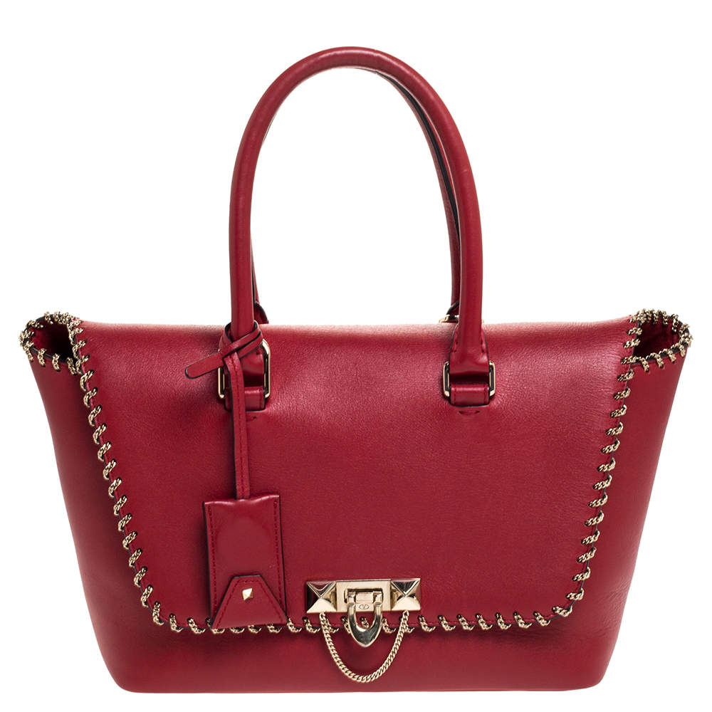 Pre Owned Valentino Red Leather Demilune Tote