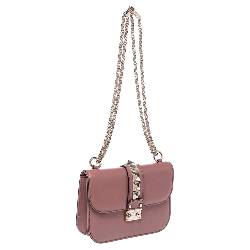 Valentino Old Rose Leather Small Rockstud Glam Lock Flap Bag Valentino