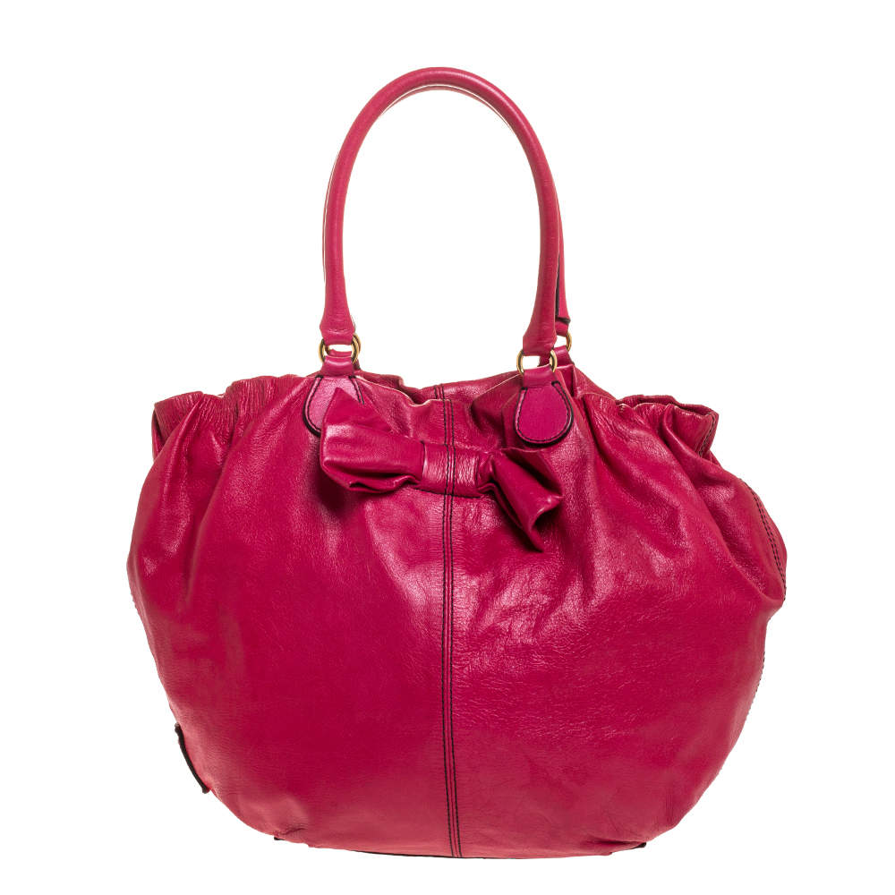 Pre Owned Valentino Pink Leather Bow Hobo