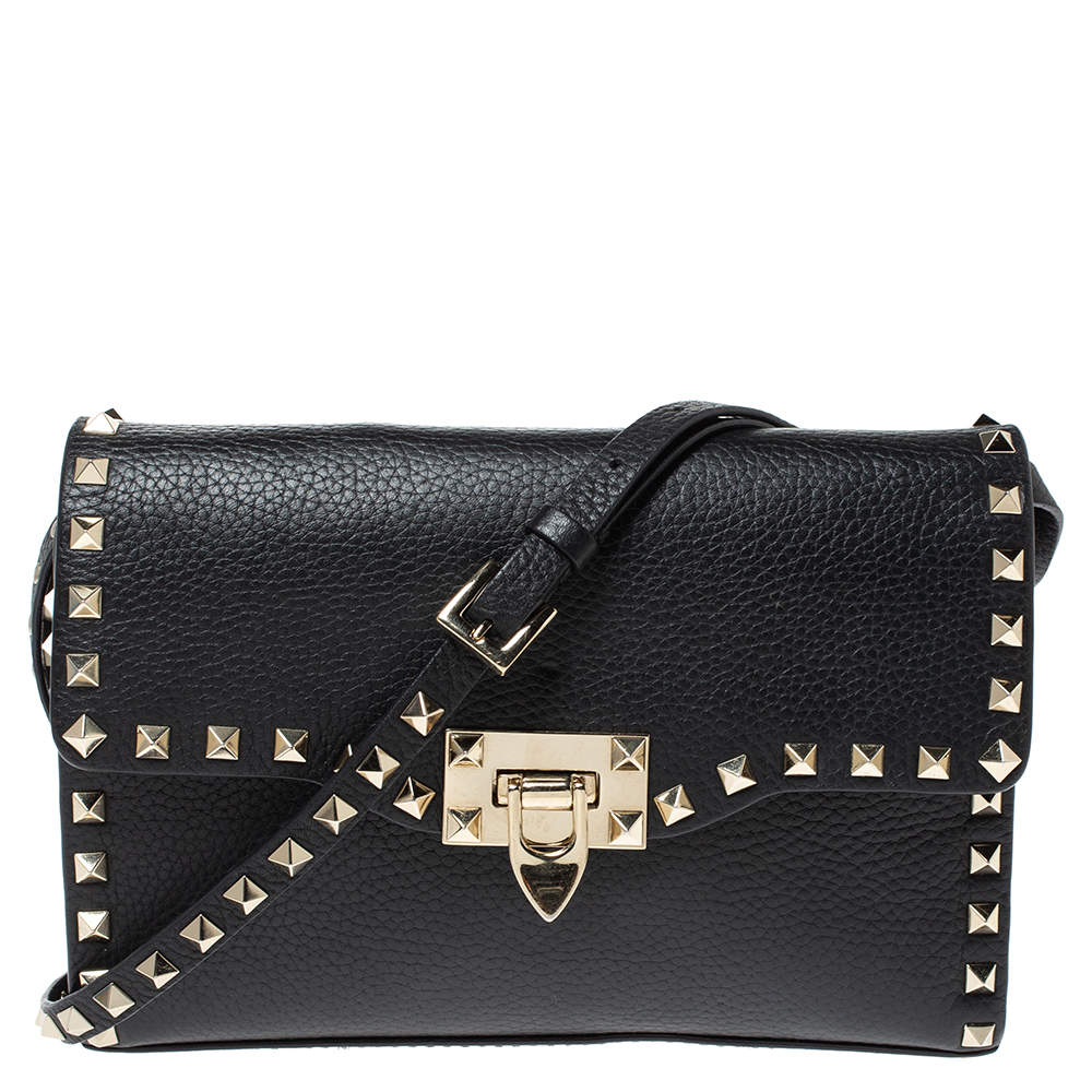 Pre Owned Valentino Black Leather Rockstud Shoulder Bag