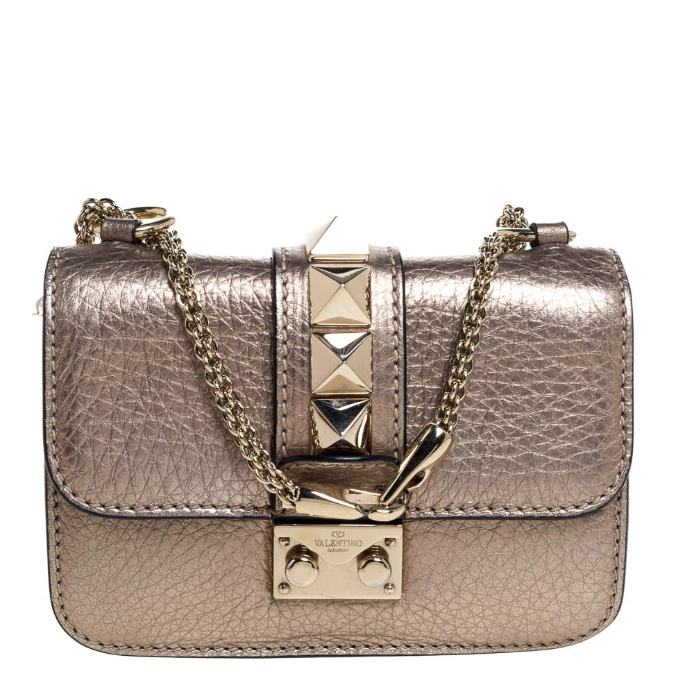Valentino Metallic Gold Leather Mini Glam Lock Shoulder Bag Valentino ...