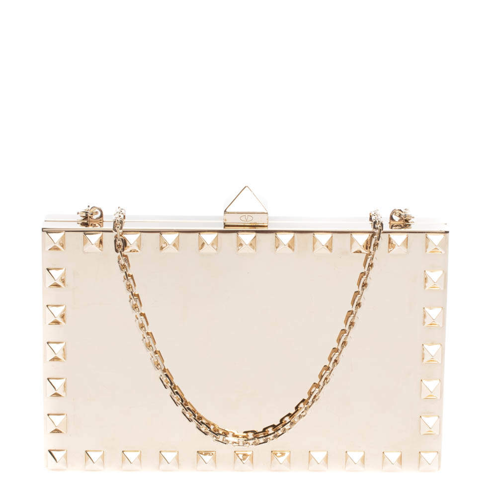 Pre Owned حقيبة كلتش فالنتينو "ميناودري" مرصعة روكستد و سلسلة معدن ذهبي