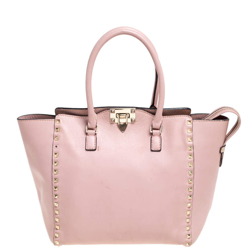 Pre Owned Valentino Pink Leather Rockstud Trapeze Tote