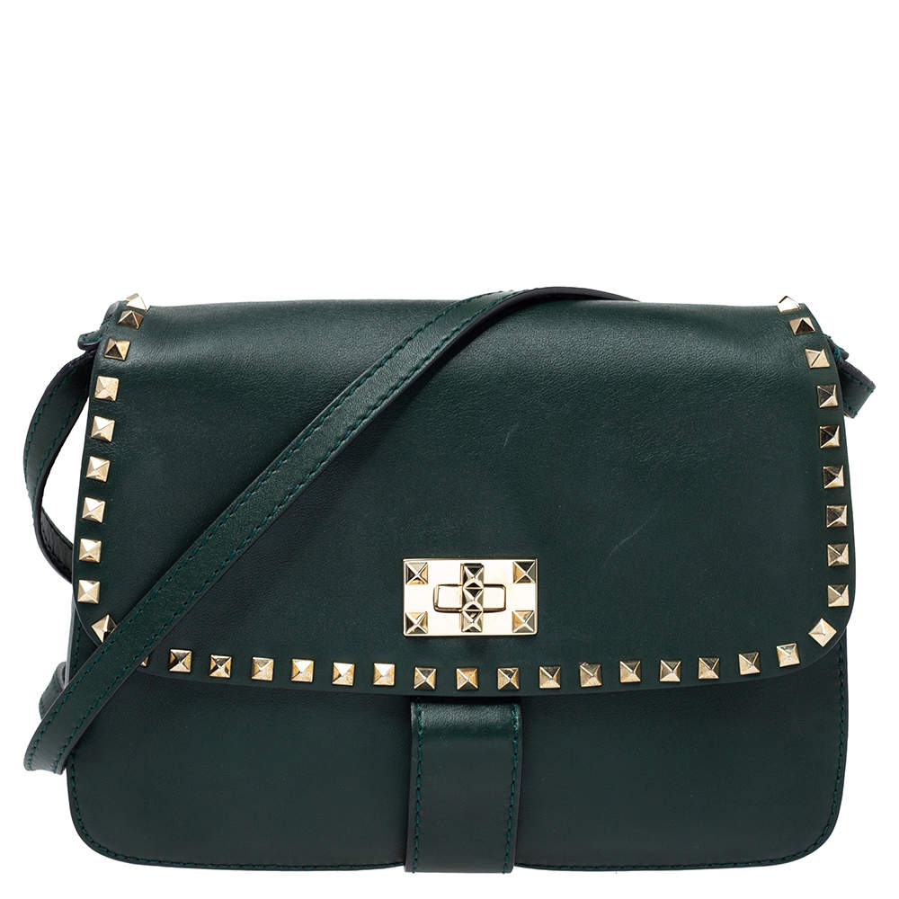 Valentino Green Leather Medium Rockstud Flap Shoulder Bag Valentino | TLC