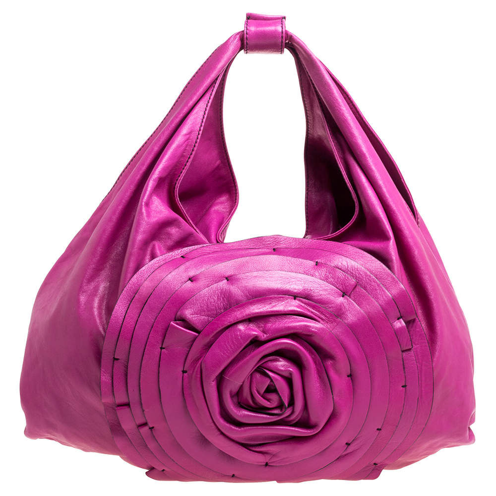 Pre Owned حقيبة فالنتينو بيتل روز كبيرة جلد حمراء