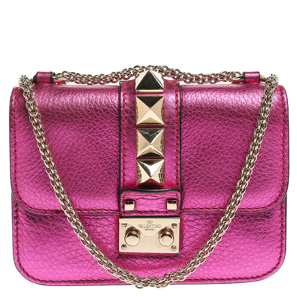 Metallic Pink Mini Rockstud Lock Crossbody Bag Valentino |