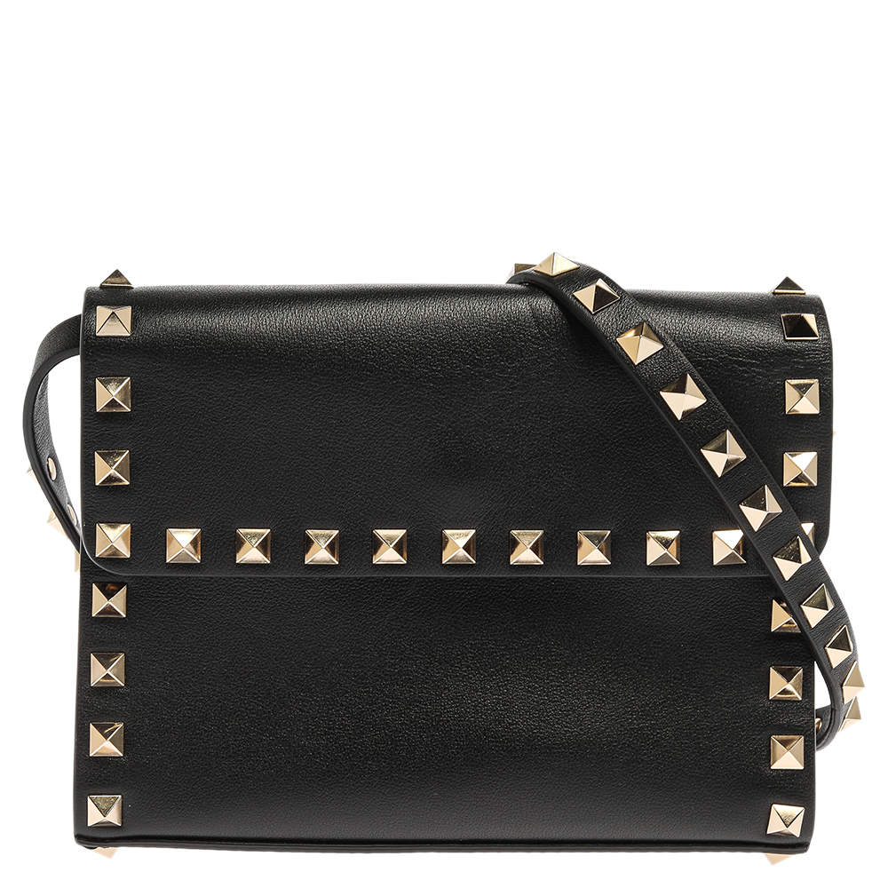 Pre Owned Valentino Black Leather Rockstud Crossbody Bag