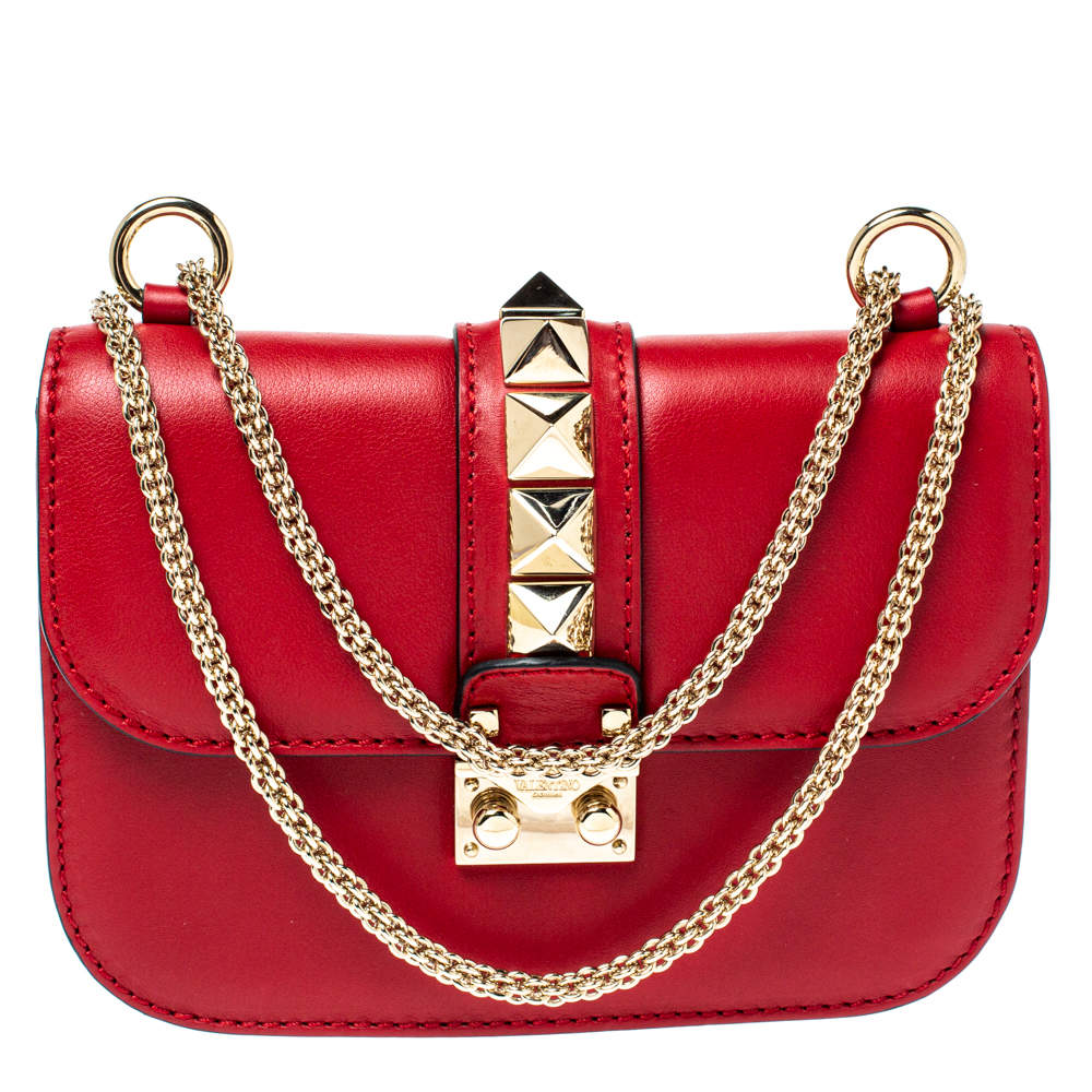 Valentino Red Smooth Leather Rockstud Mini Backpack Bag - Yoogi's