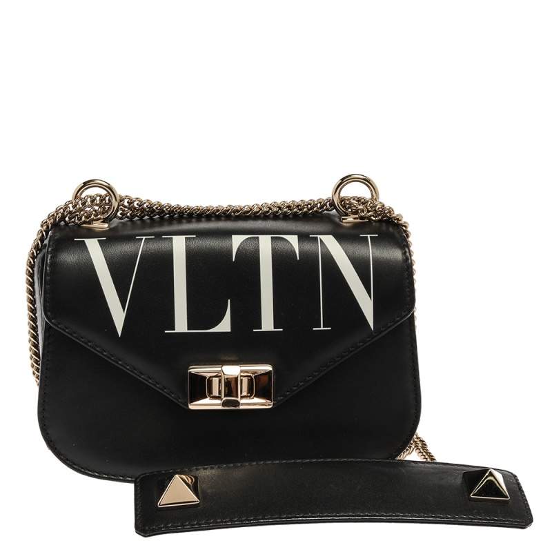 Valentino Black Leather Small VLTN Chain Shoulder Bag Valentino | The ...