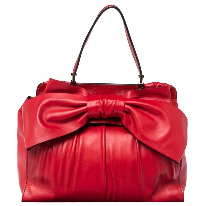 Valentino Red Leather Aphrodite Bow Top Handle Bag