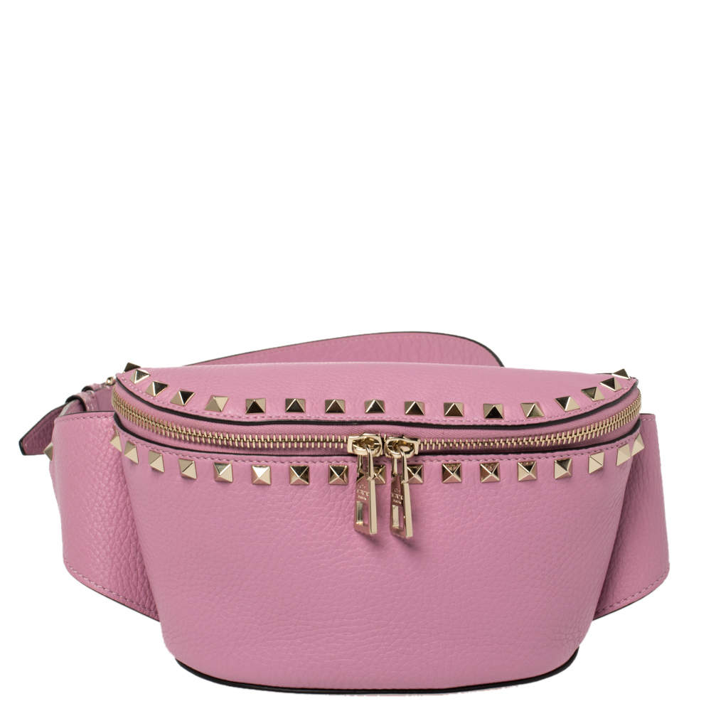 Pre Owned Valentino Pink Leather Studded Belt Bag