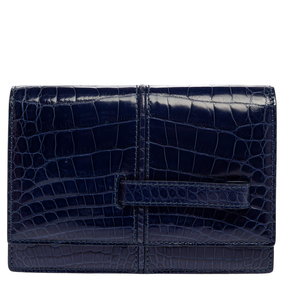 مملوكة مسبقًا Valentino Blue Glazed Crocodile Flap Clutch