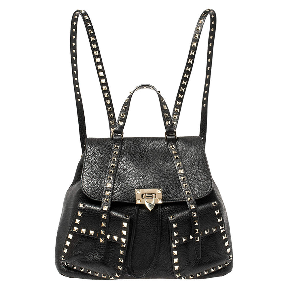 Valentino Black Leather Rockstud Backpack
