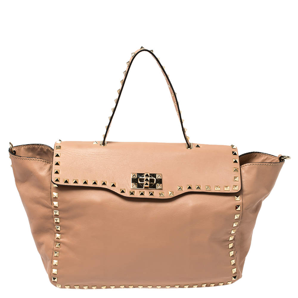 Pre Owned Valentino Pink Soft Leather Rockstud Top Handle Bag
