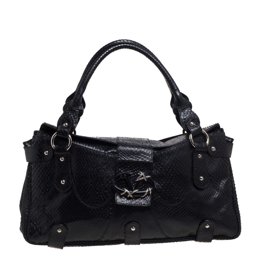 Valentino Black Python Leather Satchel