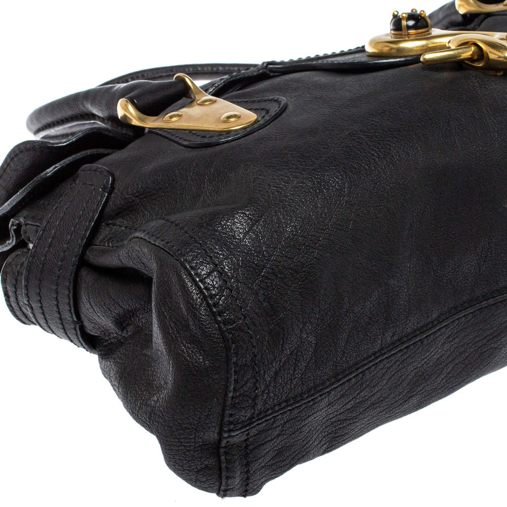 Pre Owned Valentino Black Soft Leather Clasp Flap Satchel