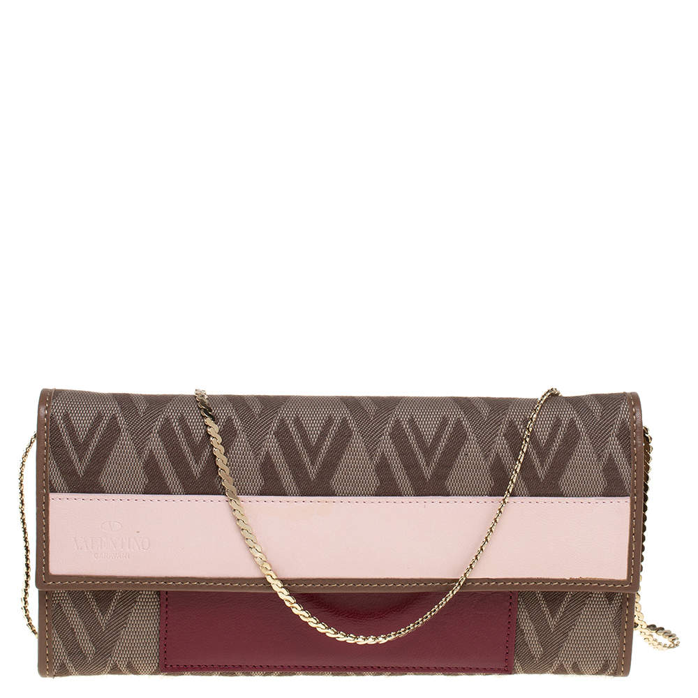 Valentino Multicolor Canvas and Leather Wallet on Chain