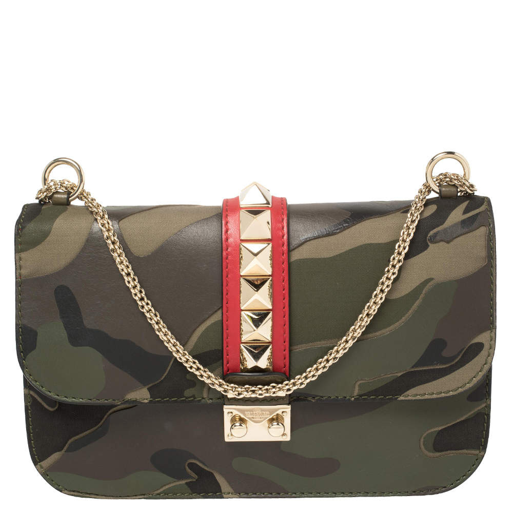 Pre Owned Valentino Multicolor Canvas and Leather Medium Psychedelic Camo Glam Lock Bag