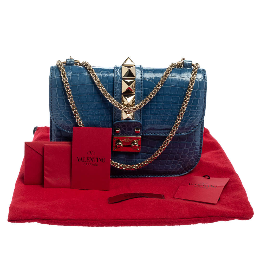 Valentino Red Crocodile Small Glam Lock Shoulder Bag