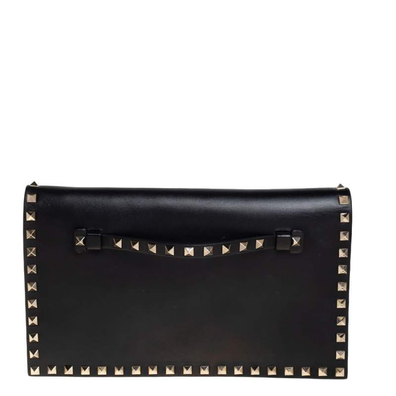 Pre Owned Valentino Black Leather Rockstud Wristlet Clutch