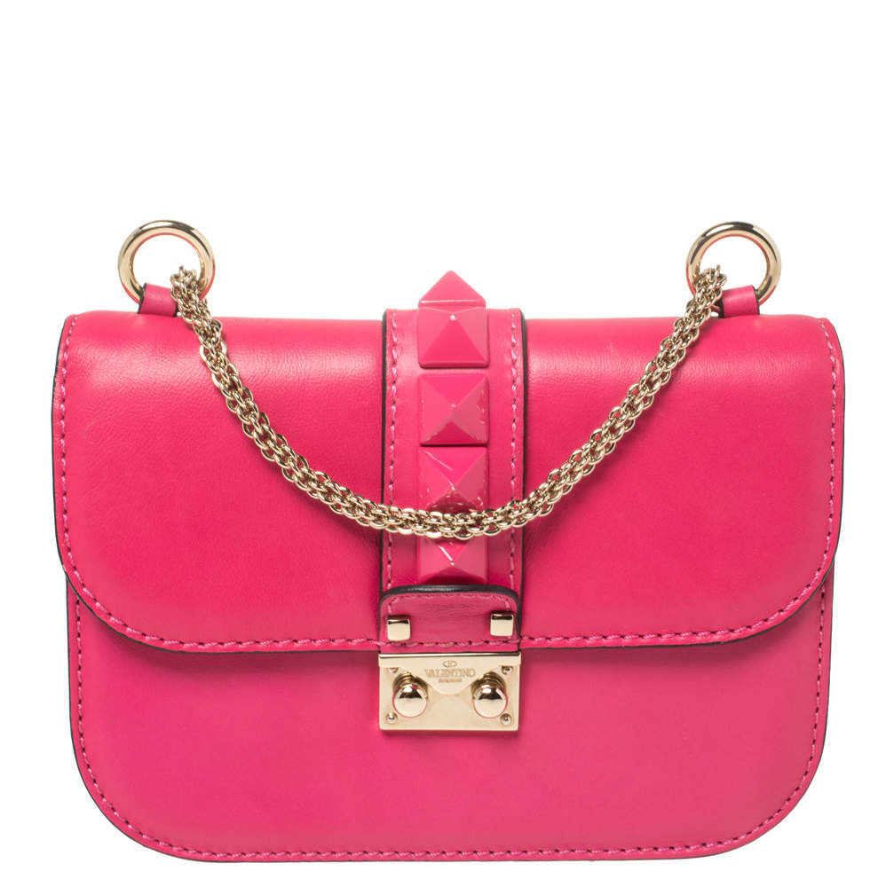 Valentino Pink Leather Small Glam Flap Bag | TLC