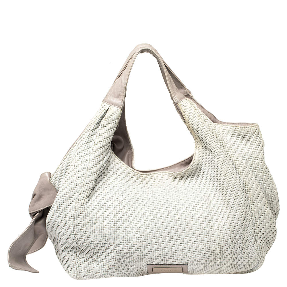 Valentino Grey Woven Raffia and Leather Bow Hobo Valentino | The Luxury ...