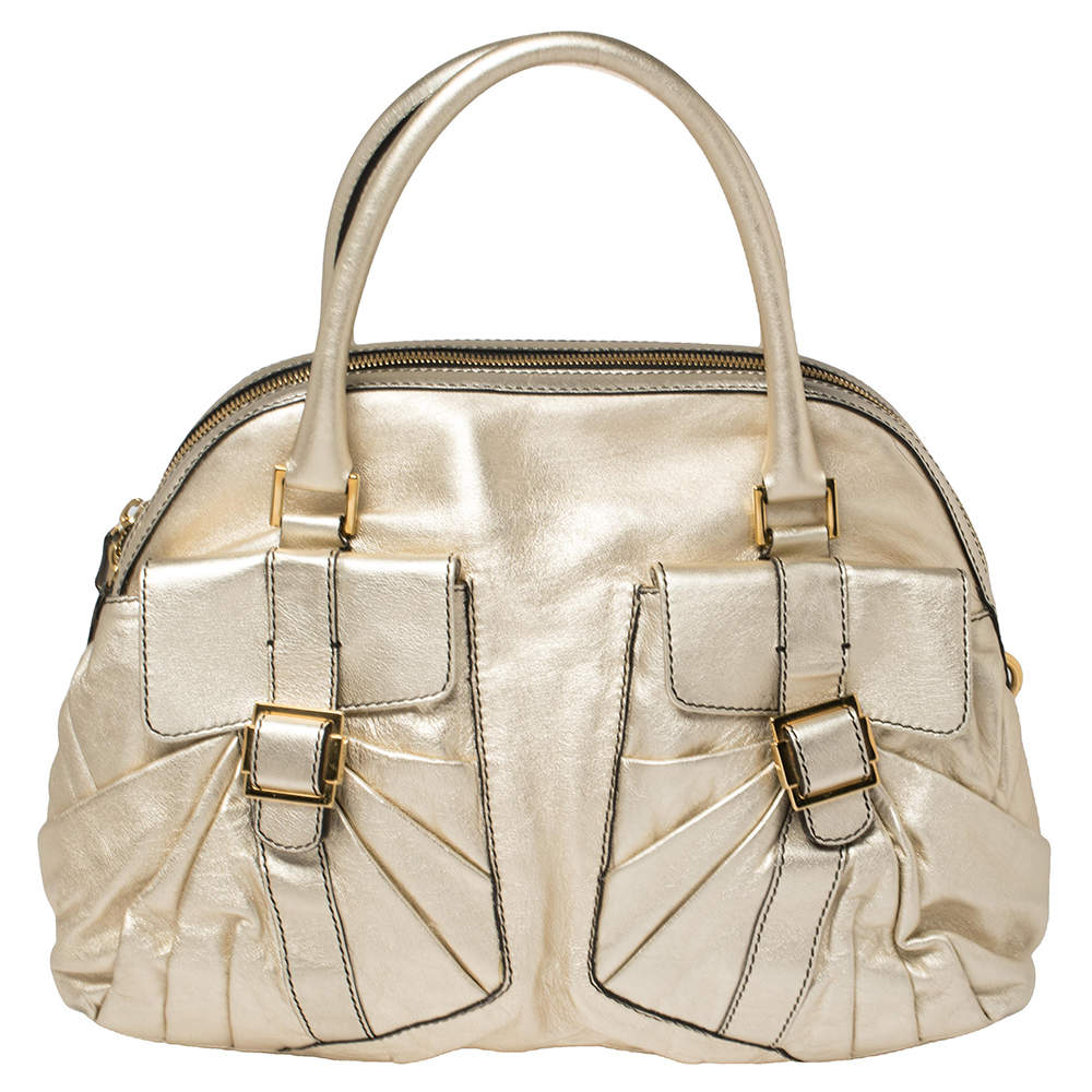Pre Owned Valentino Metallic Gold Leather Satchel