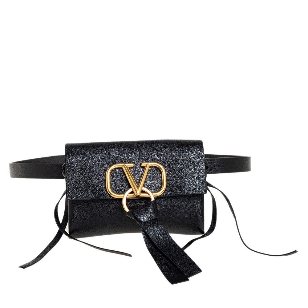 Pre Owned Valentino Black Leather Vring Belt Bag