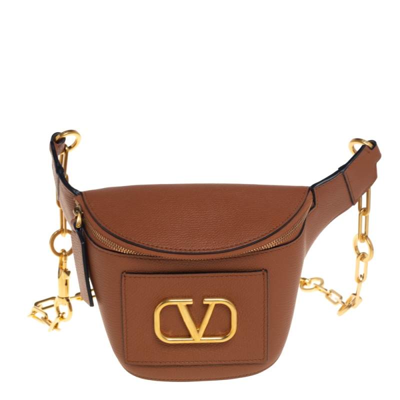 Pre Owned Valentino Tan Leather VLogo Belt Bag