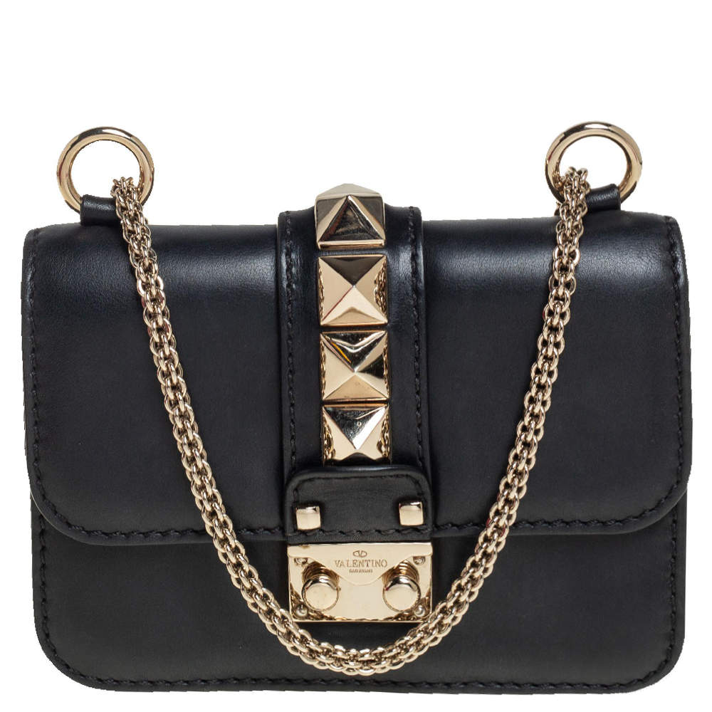 Valentino Black Leather Mini Rockstud Glam Lock Flap Bag Valentino ...