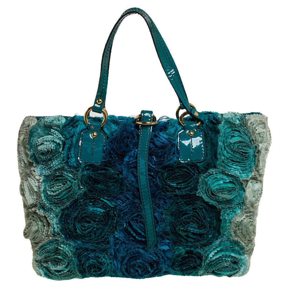Valentino Blue Organza and Patent Leather Rosier Tote